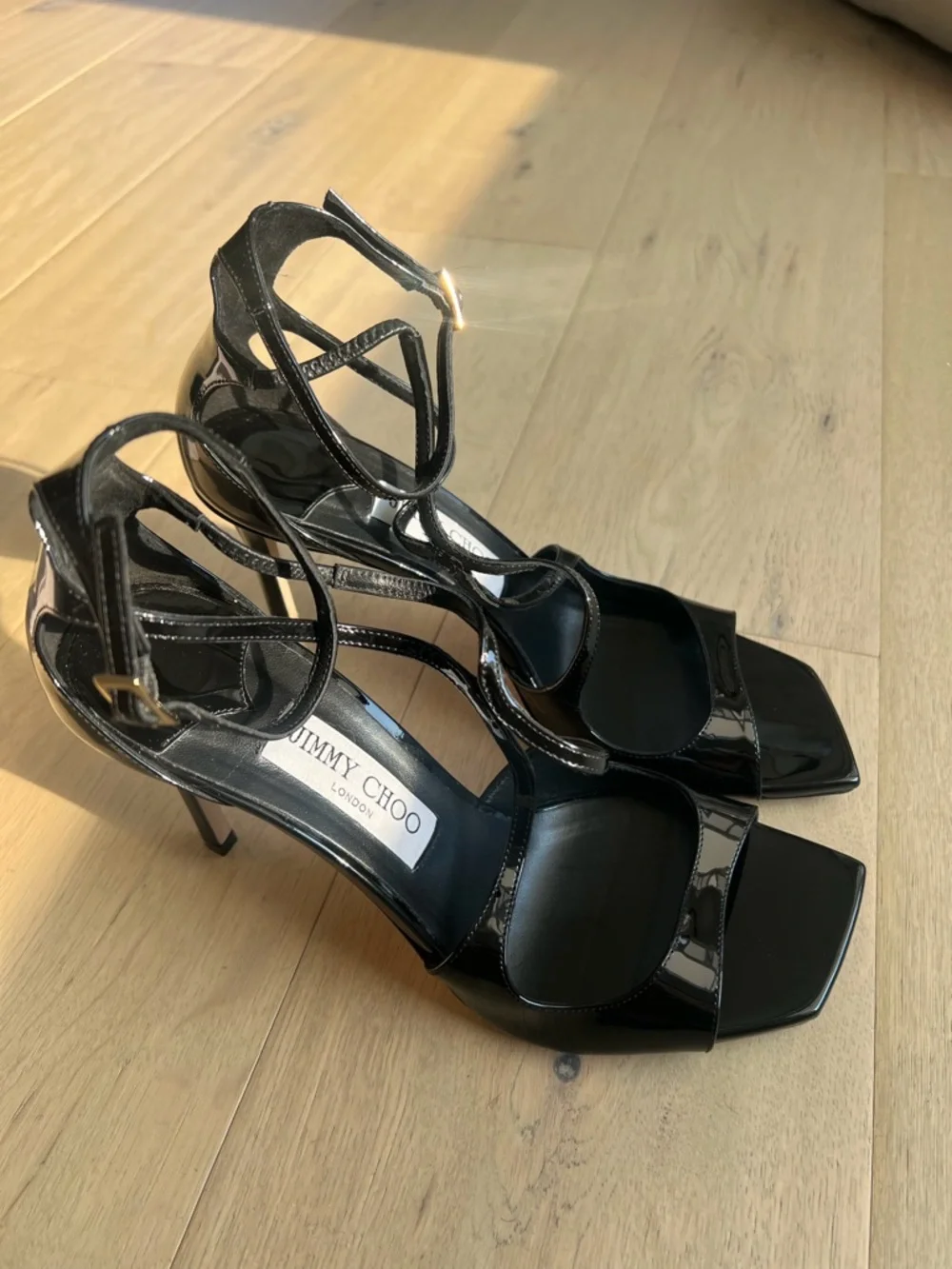 Jimmy Choo Black Patent Leather Strappy Stiletto Sandals - Picture 4 of 4